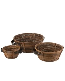 Set Van 3 Schalen + Handvat Rotan Bruin