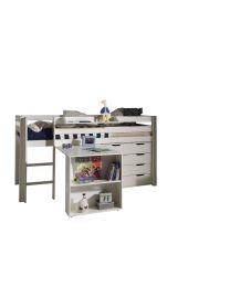 Pino Lot Avec Lit Compact, Bureau, Commode 4 Tiroirs Et Tablette Penderie Blanc