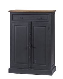 Kast In Old Black, Teak Met 2 Deuren En 1 Lade