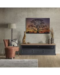 Tv Kast In Old Black, Teak En 3 Lade