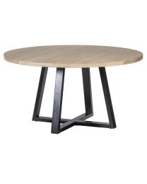 Ronde Teak Tafel Met Metalen Kruispoot 145cm