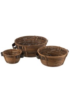 Set Van 3 Schalen + Handvat Rotan Bruin