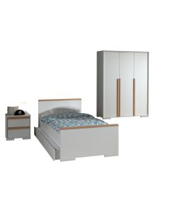 London-combinatie In Wit Met Bed (90x200) Met Bijhorend Rolbed, Nachtkastje En 3-deurs Kleerkast.