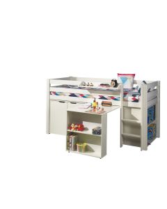 Pino Lot Avec Lit Compact, Bureau, Bibliothèque, Commode 2p Et Tablette Penderie Blanc