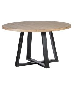 Ronde Teak Tafel Met Metalen Kruispoot 130cm